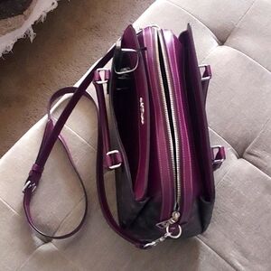 COACH of New York Burgundy and floral print 5 pocket purse